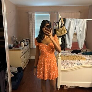 Abercrombie & Fitch Orange Mini Dress with White Floral Pattern